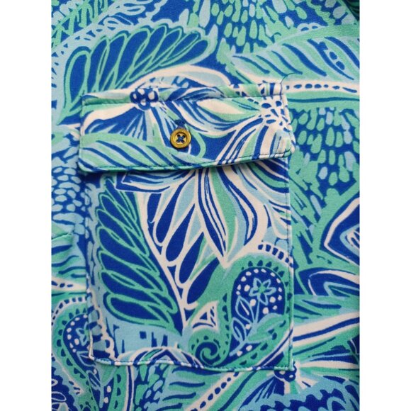 Stiff Palms Collection Womens Tropical Print Dress L Blue/Green 4041 - Picture 3 of 9